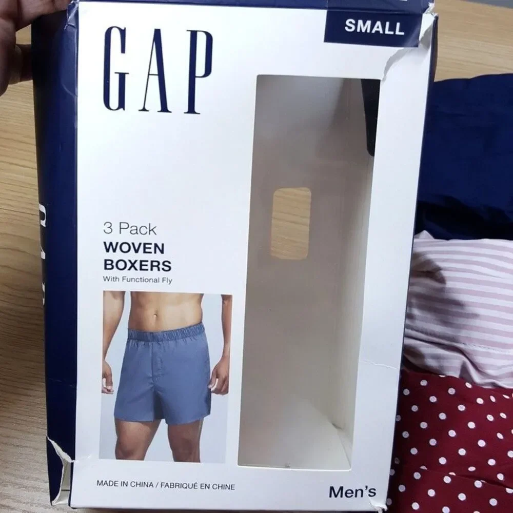 GAP Woven Boxer Shorts Mens Small Blue Navy Maroon Stripe 3-Pack Functional Fly